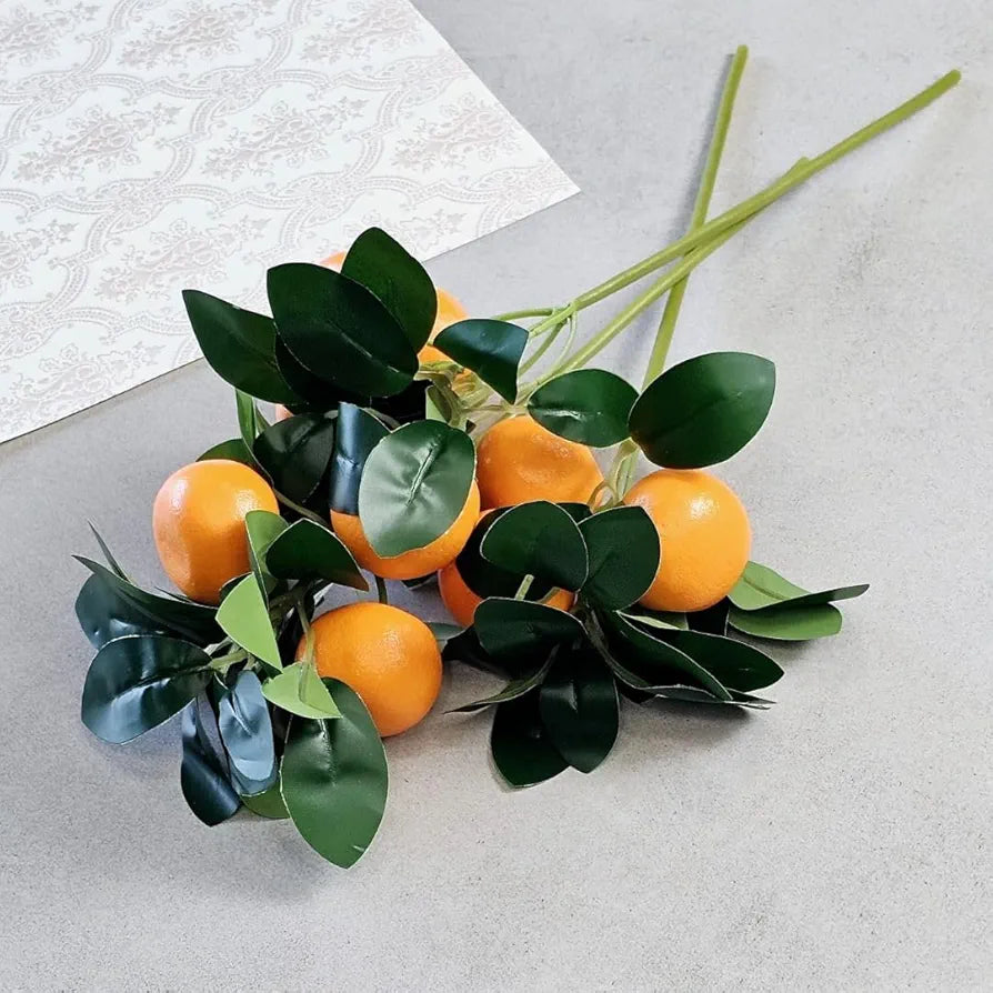 SATYAM KRAFT 3 Pcs Orange Plant Stick, Elevate Your Décor with Artificial Orange Branches Lifelike Tree Plants for Vase Display in Home, Garden, Office, Living Room